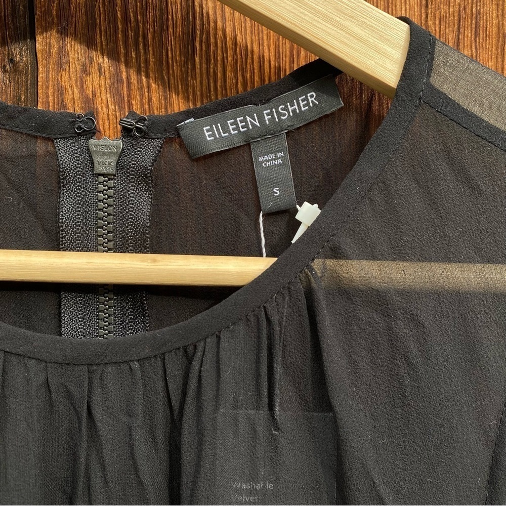 NWT Eileen Fisher Black Silk/Rayon Velvet Crew Neck Sleeveless Long Dress size S - Picture 7 of 15